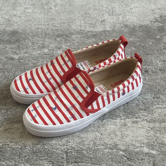 Sperry x Jaws Shoes Womens 6 Crest Vibe Red White Striped Slip On Sneakers - Picture 1 of 10